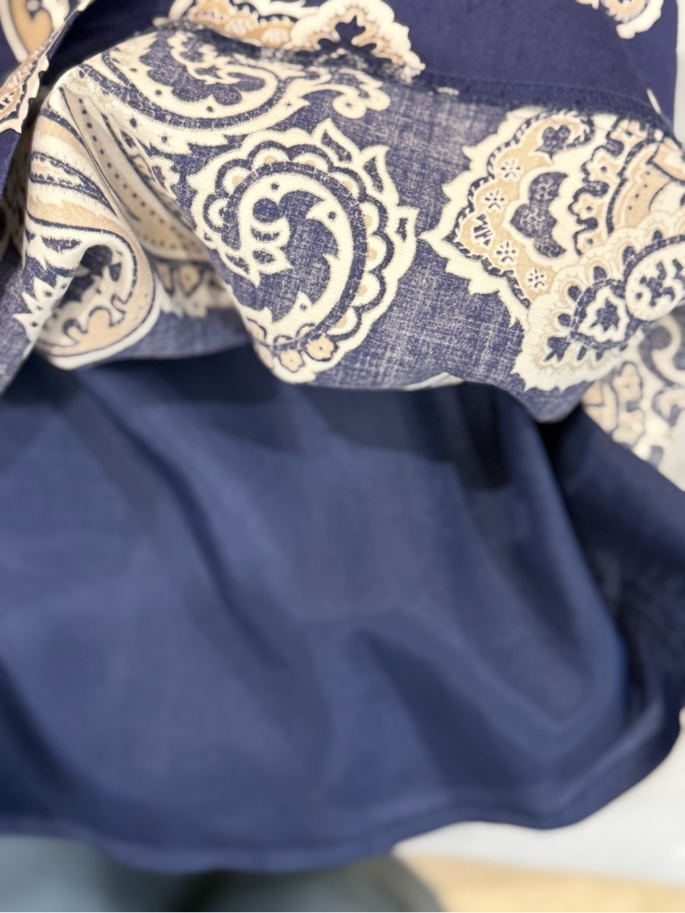 LOFT Petites Paisley Shift Dress 0P Navy Blue Beige Sleeveless Lined - Picture 7 of 8